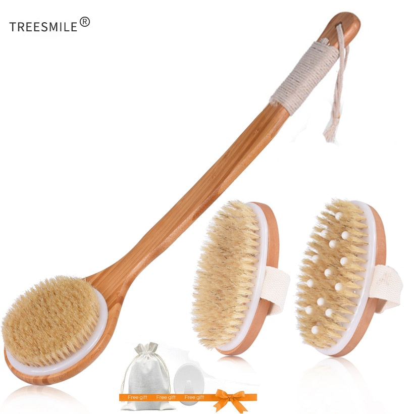 Natural Bristle Bath Brush Exfoliating Wooden Body Massage Shower Brush