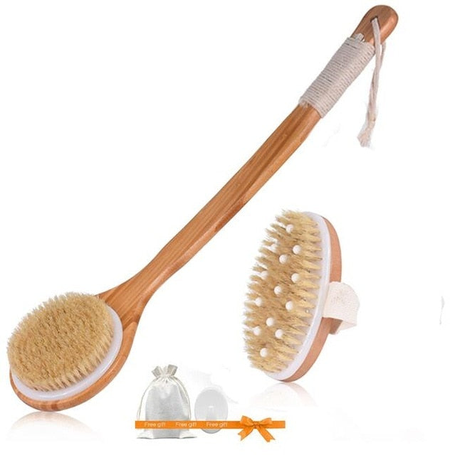 Natural Bristle Bath Brush Exfoliating Wooden Body Massage Shower Brush